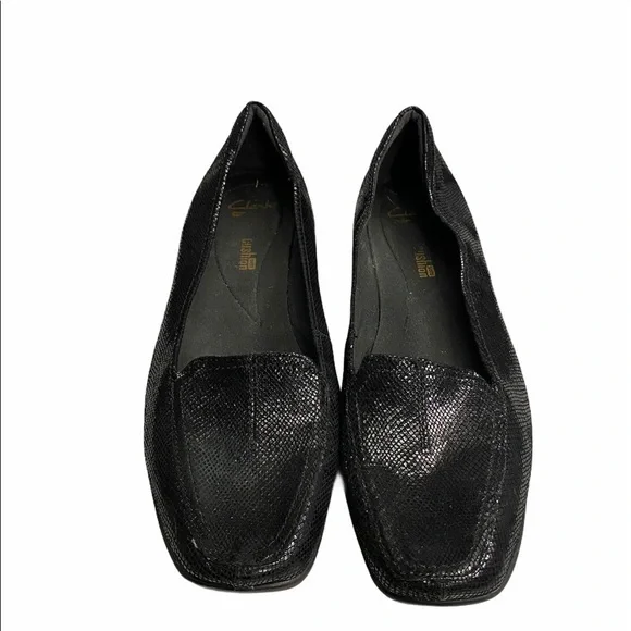 CLARKS | loafers black leather cushion 9.5 - Picture 2 of 7